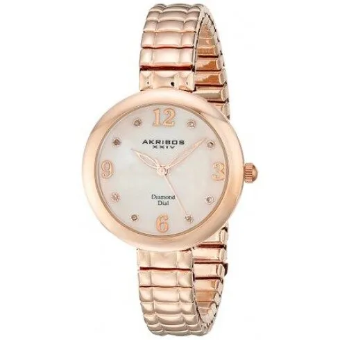 Akribos XxivImpeccable Mother of Pearl Rose Gold-Tone Ladies Watch AK765RG