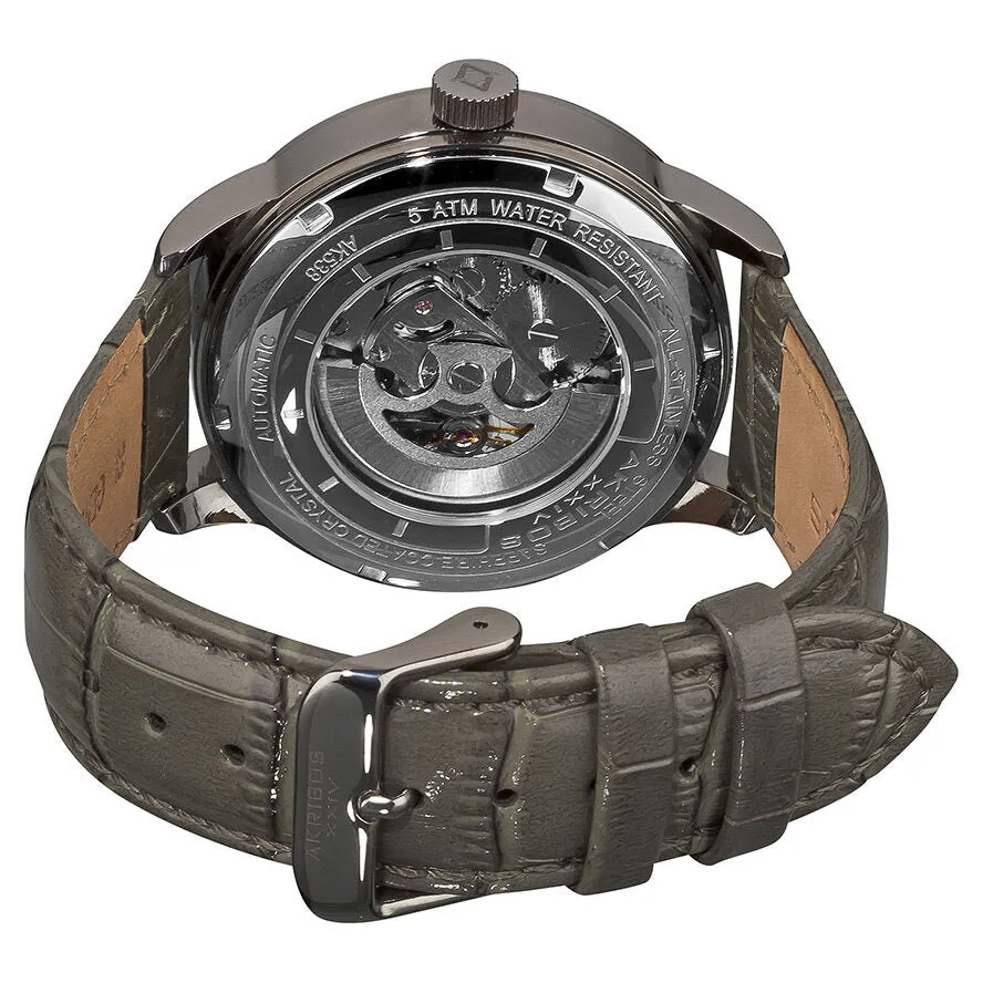 Akribos XxivManual Wind Skeleton Dial Grey Leather Men's Watch AK538GY