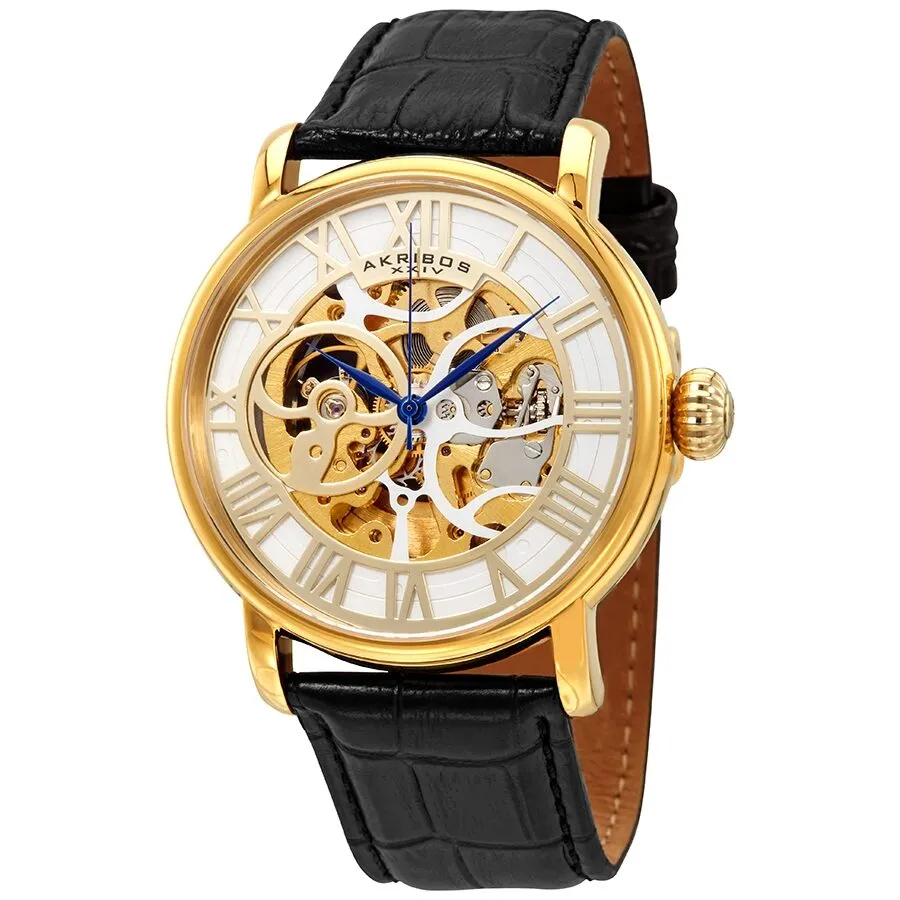 Akribos XxivManual Wind Skeleton Dial Yellow Gold-tone Men's Watch AK540YG