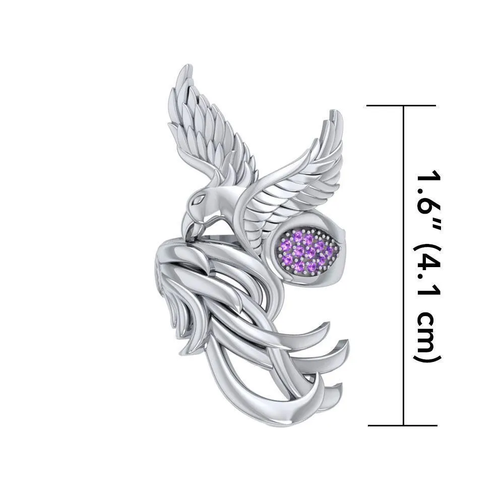 Alighting breakthrough of the Mythical Phoenix ~ Sterling Silver Ring with Gemstone Accents TRI1740