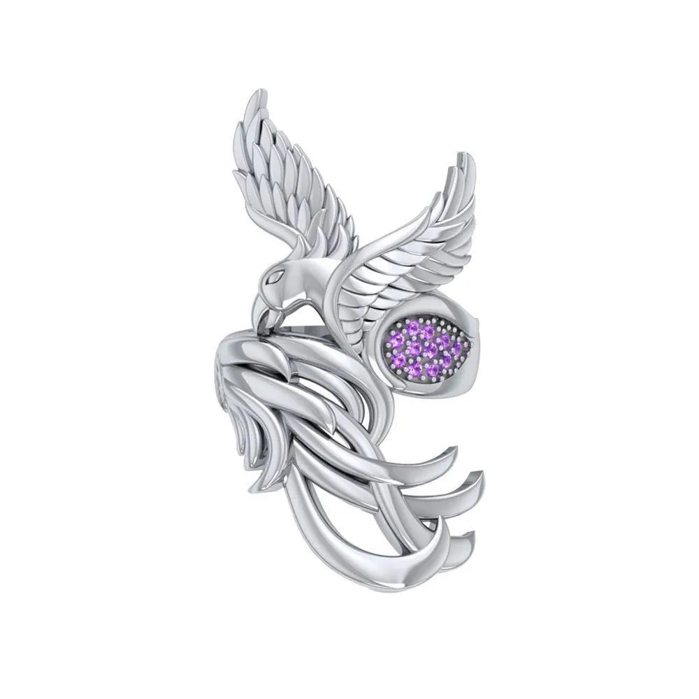 Alighting breakthrough of the Mythical Phoenix ~ Sterling Silver Ring with Gemstone Accents TRI1740