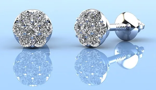 Alluring Diamond Cluster Stud Diamond Earrings with 0.46 ct.(finished) 2mm