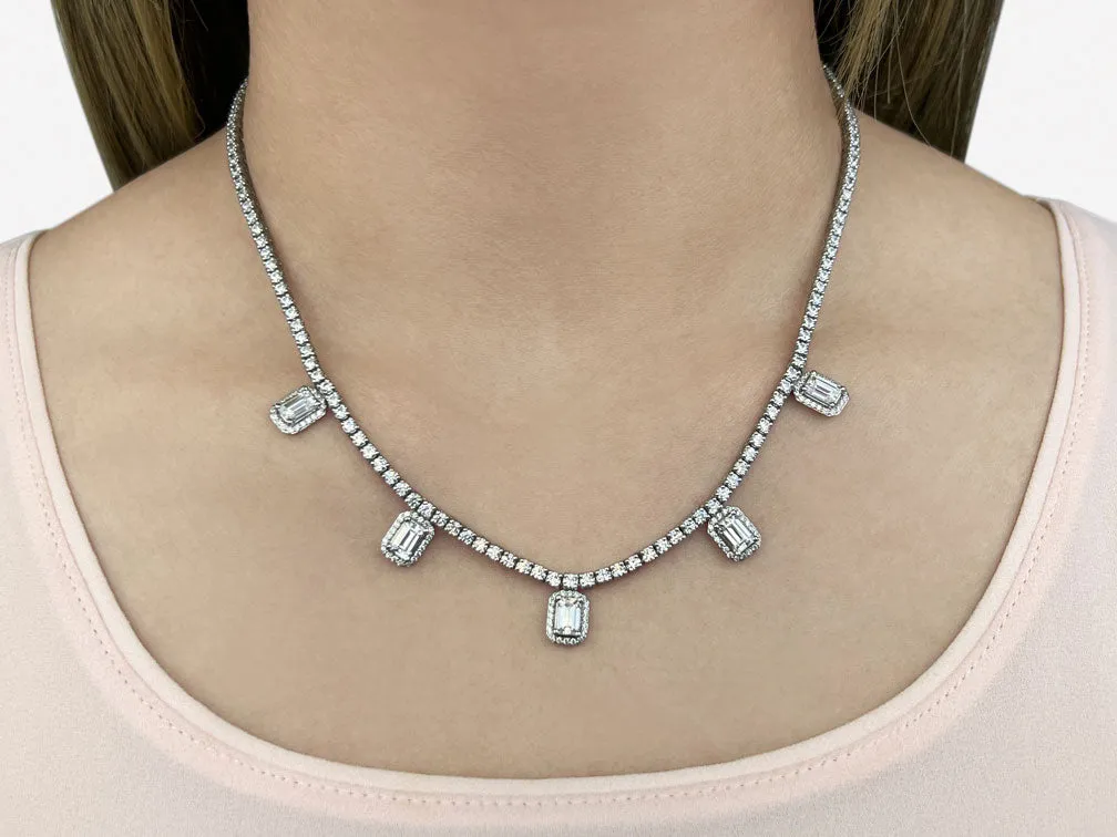 Alluring Diamond Tennis Diamond Necklace with 8.17 ct.(finished) 5x3mm, 1.1mm, 2.2mm