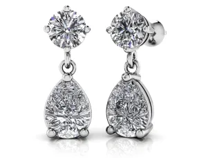 Alluring Round And Pear Shaped Drop Lab-Grown Diamond Earrings with 2.10 ct.(finished) 8x5mm, 4.25mm