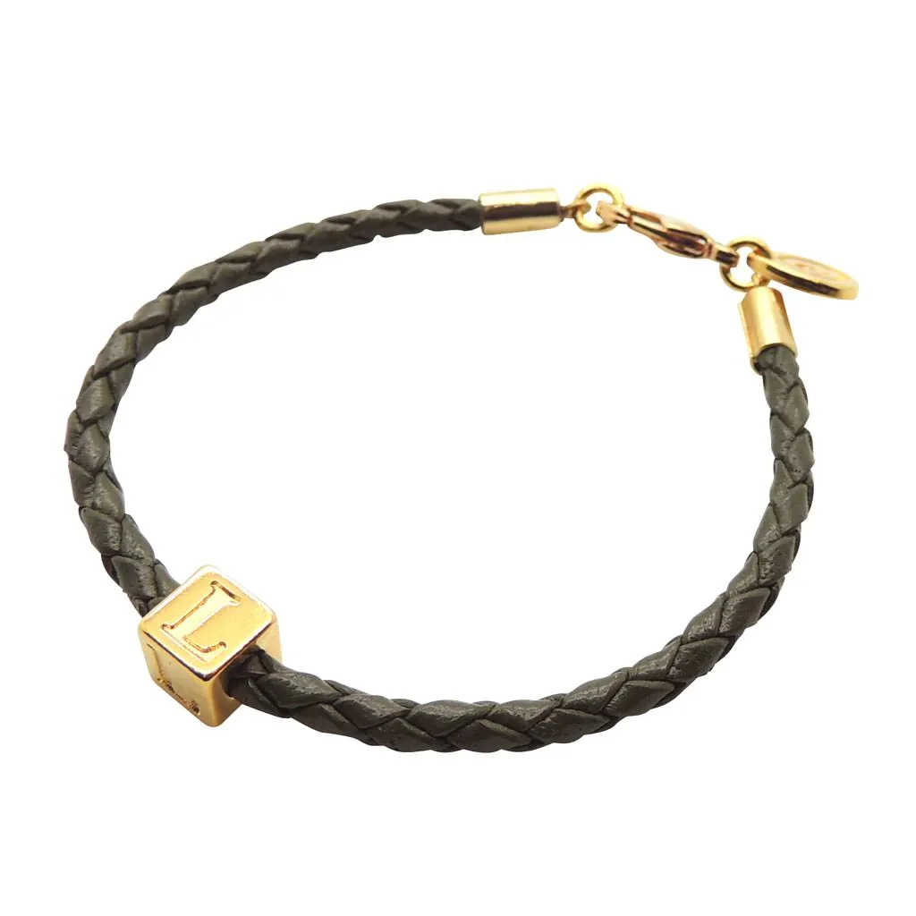 Alphabet Cube Charm Leather Braid Bracelet