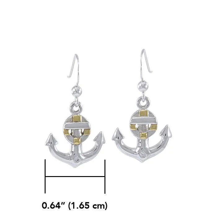 Anchor and Lifebuoy Sterling Silver with Gold Accents Hook Earrings MER1501