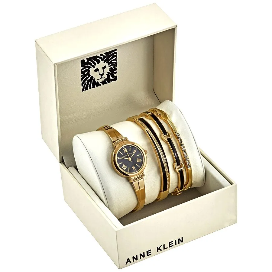 Anne Klein Black Glossy Dial Ladies Watch and Bracelet Set AK-3414BKST