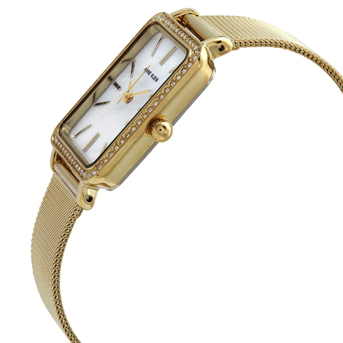 Anne Klein Quartz Crystal Mother of Pearl Dial Ladies Watch and Barrette Set 3642GBST