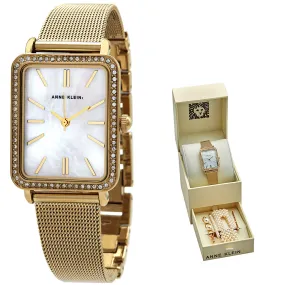 Anne Klein Quartz Crystal Mother of Pearl Dial Ladies Watch and Barrette Set 3642GBST