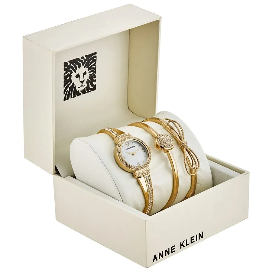 Anne Klein Quartz Crystal White Mother of Pearl Dial Ladies Watch and Bracelet Set AK/3178GBST