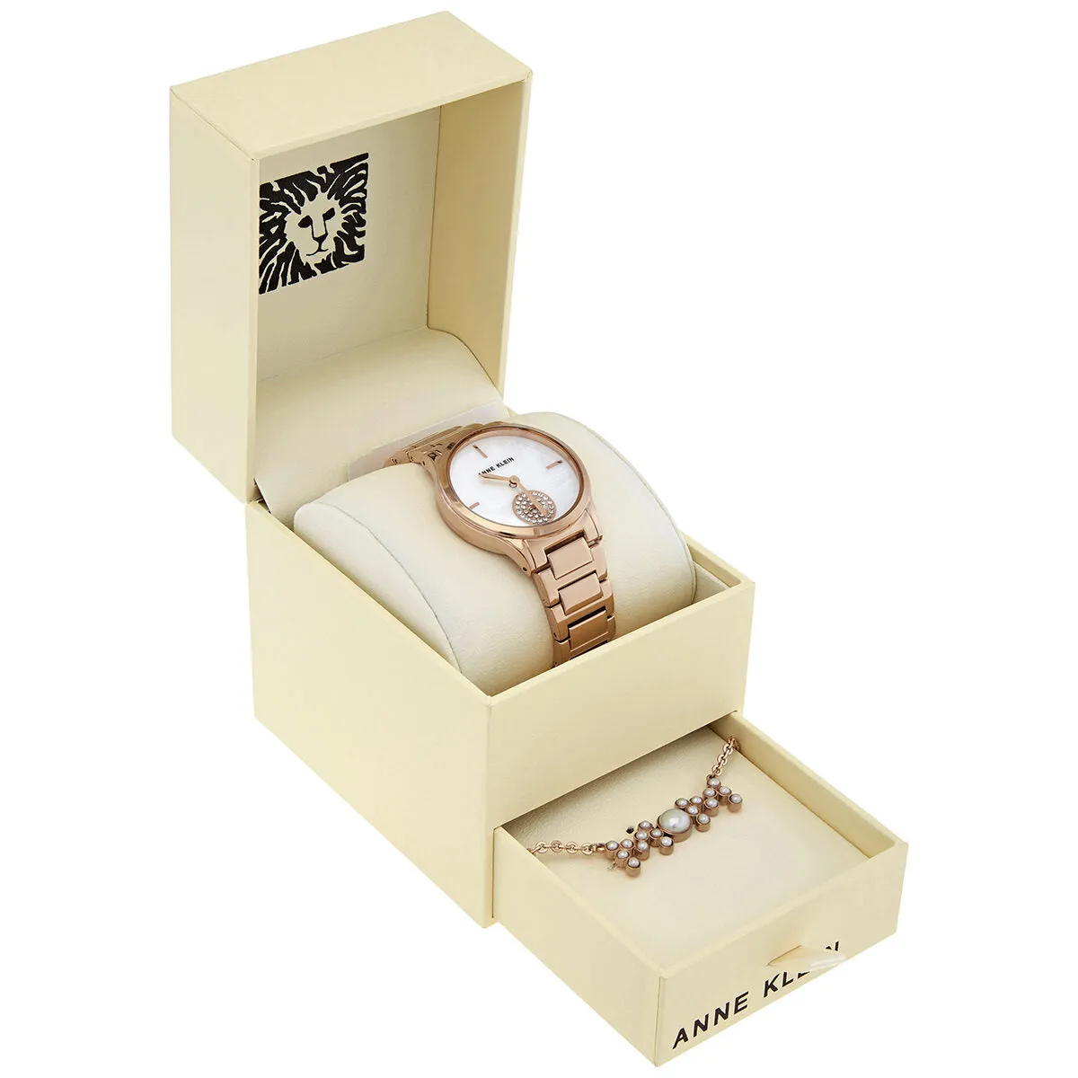 Anne Klein Quartz Mother of Pearl Dial Ladies Watch and Necklace Set 3674RGST