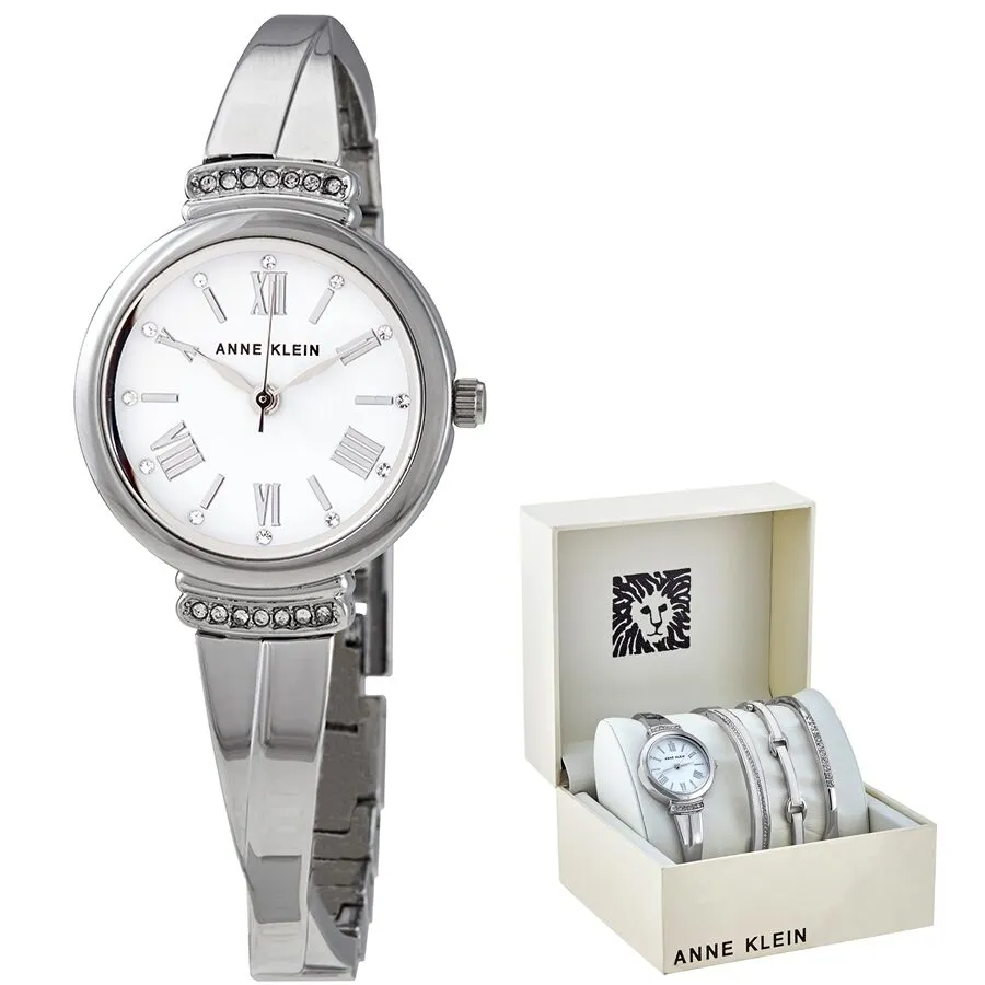 Anne Klein White Glossy Dial Ladies Watch and Bracelet Set AK/3414WTST