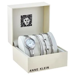 Anne Klein White Glossy Dial Ladies Watch and Bracelet Set AK/3414WTST