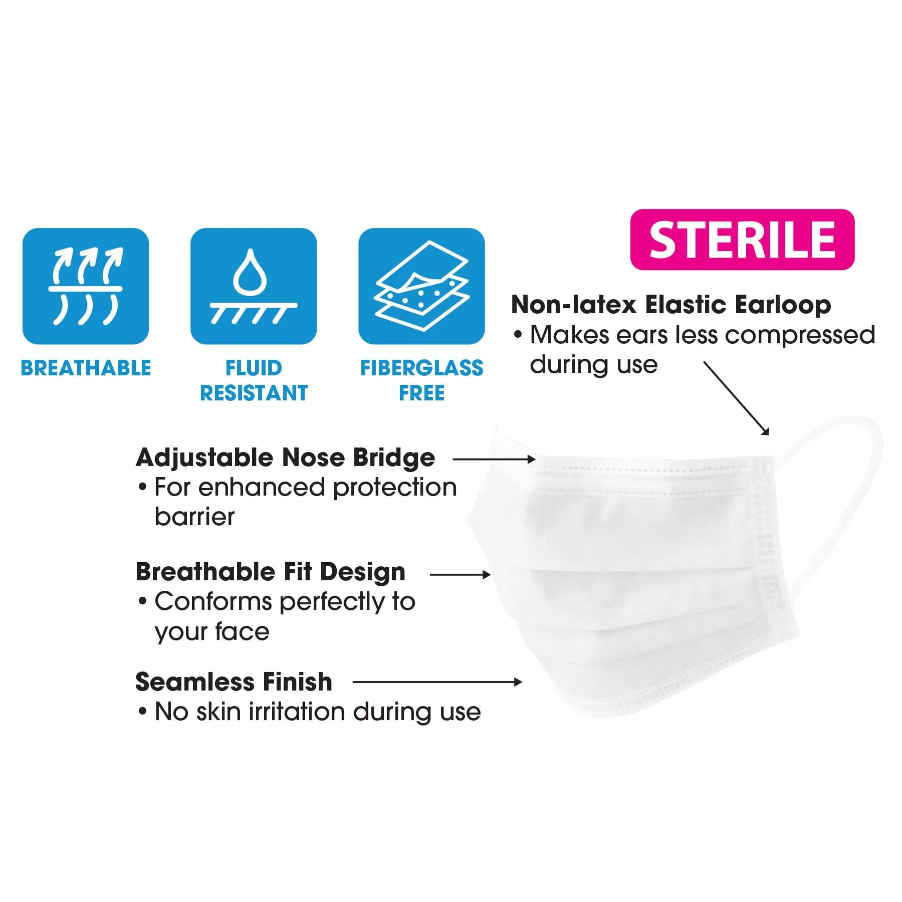 Annie Kids Sterile Face Masks with Elastic Earloops - White #3765