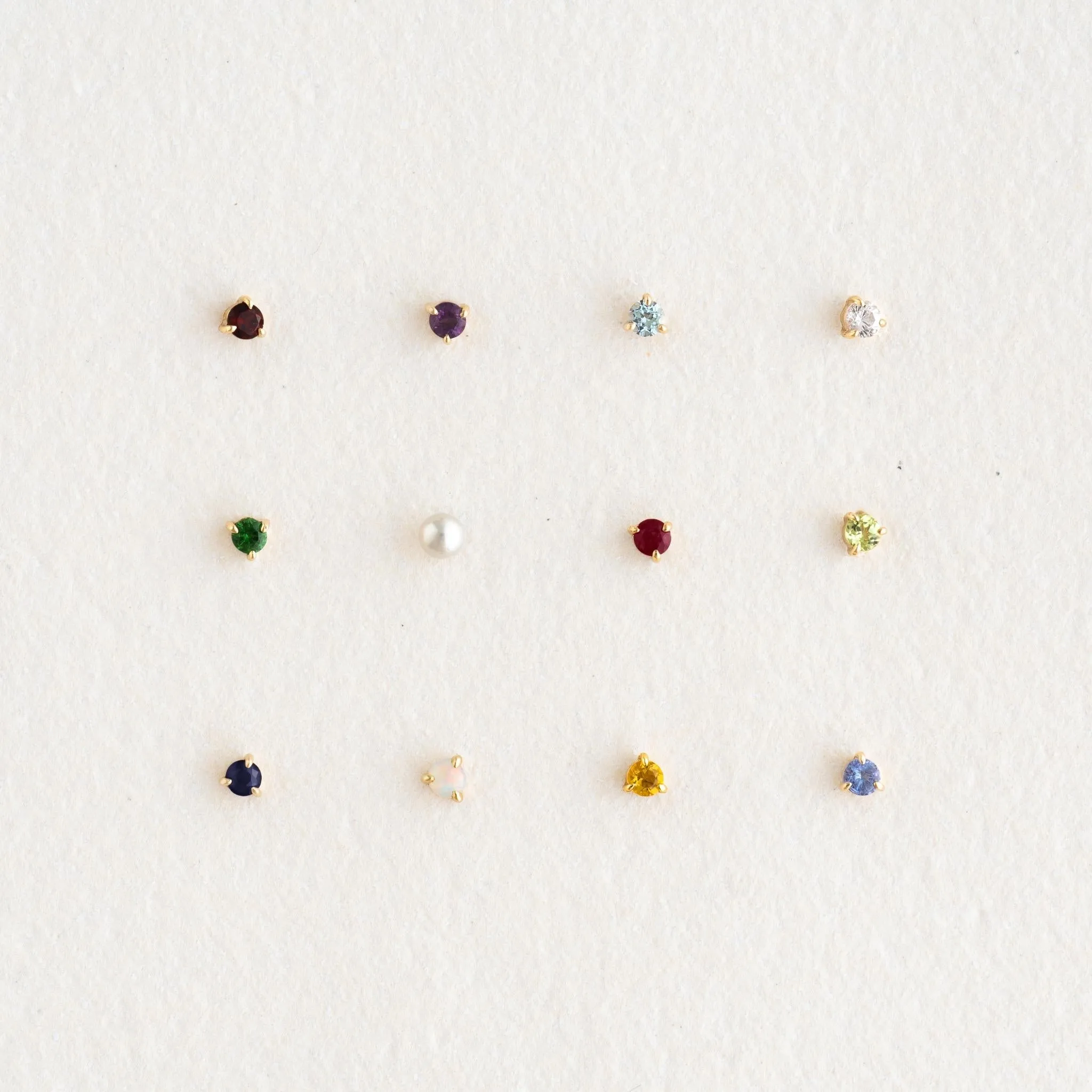 April Birthstone Stud Earrings 14k Gold - White Sapphire