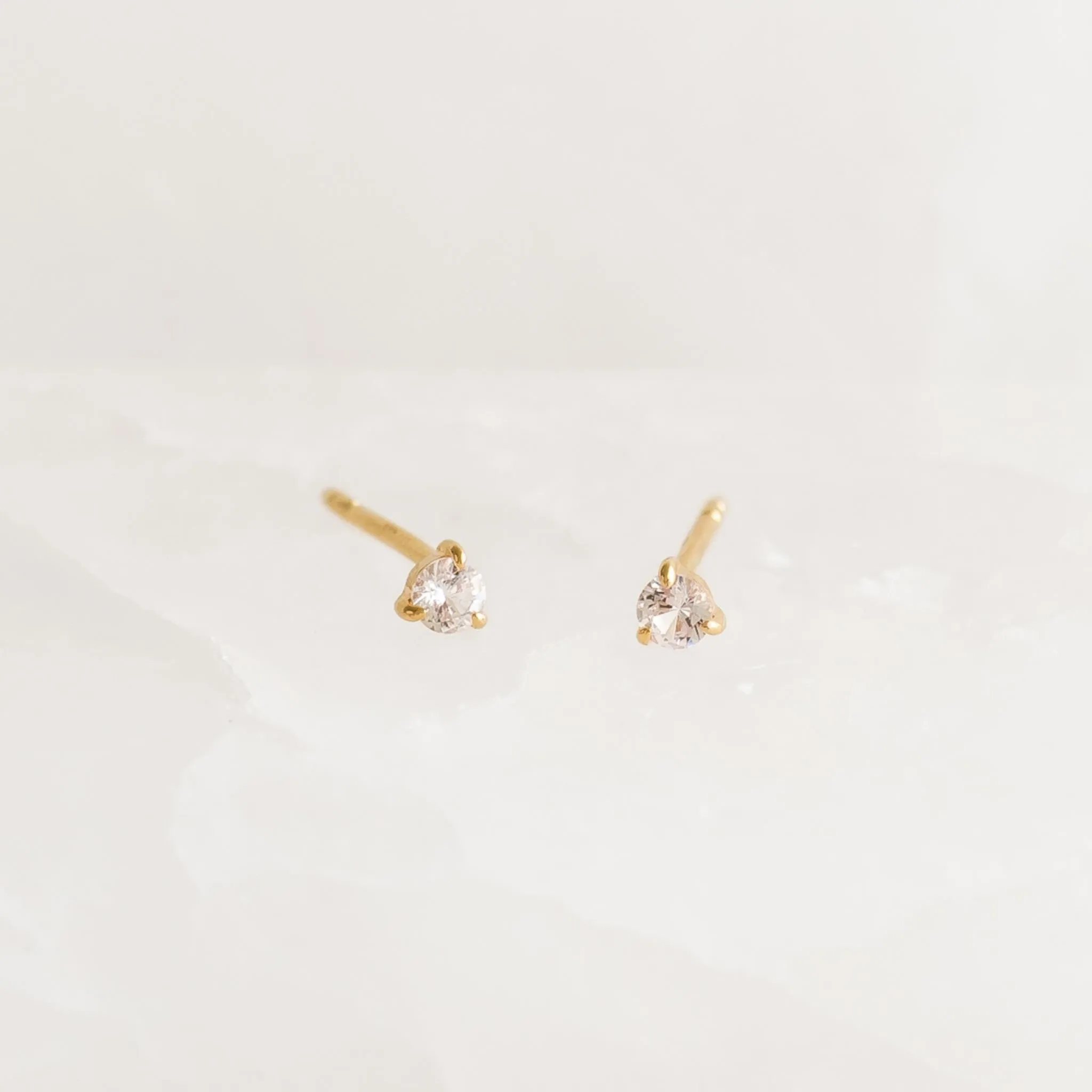 April Birthstone Stud Earrings 14k Gold - White Sapphire