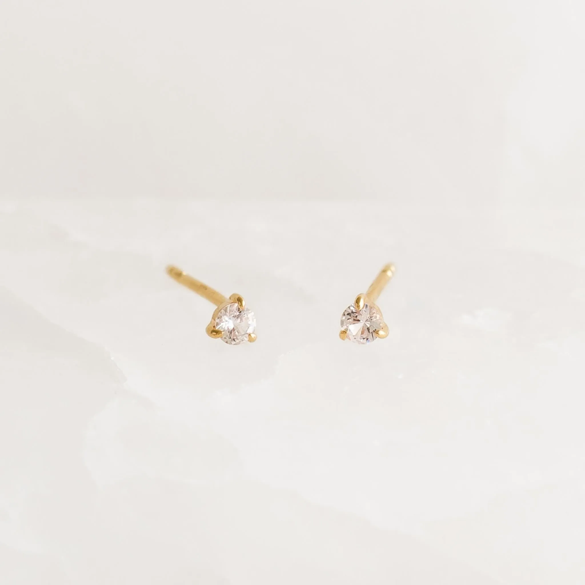 April Birthstone Stud Earrings 14k Gold - White Sapphire