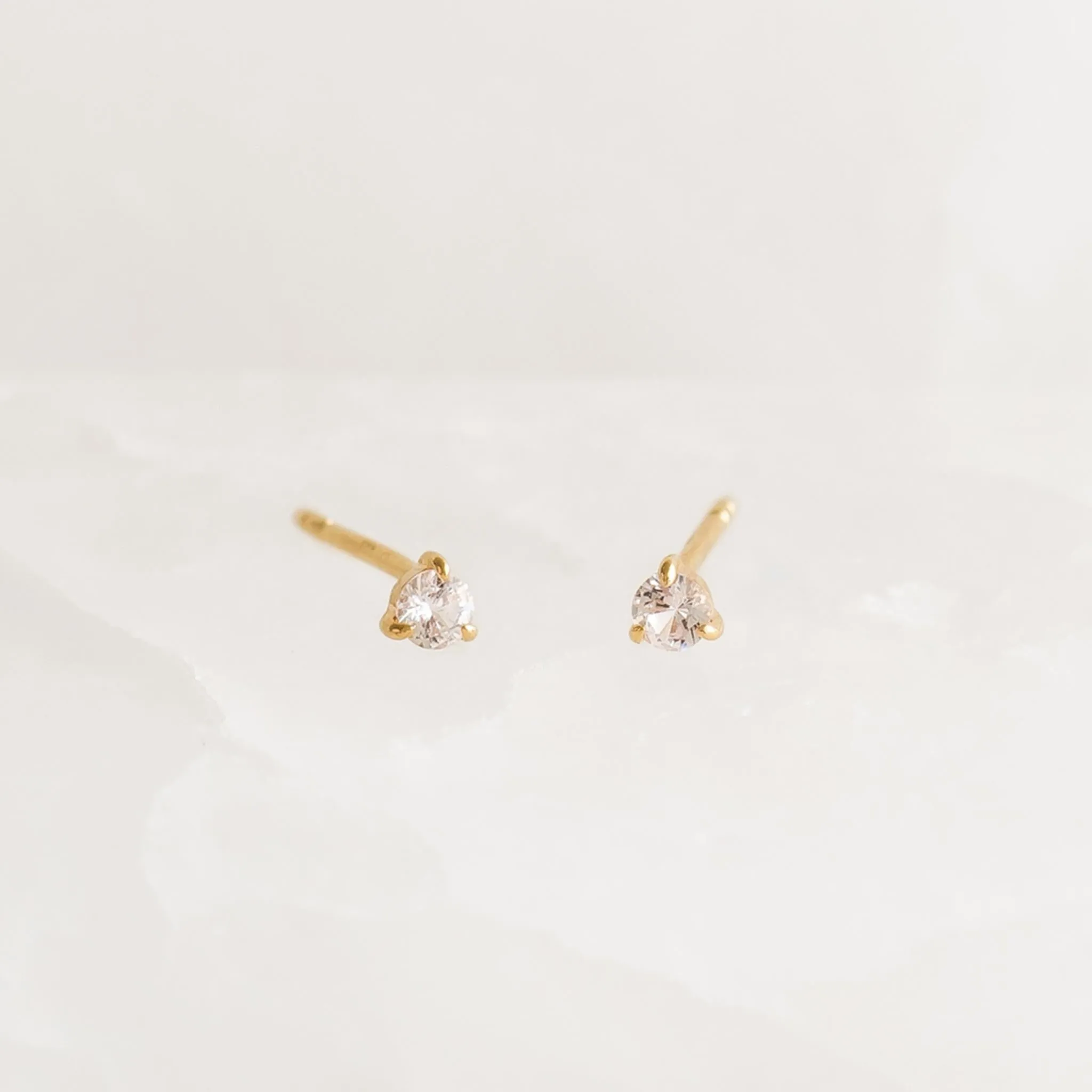 April Birthstone Stud Earrings 14k Gold - White Sapphire