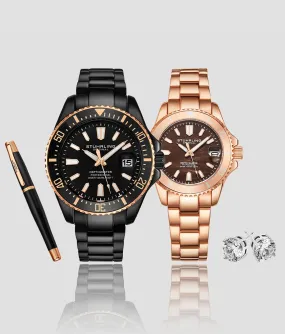 Aquadiver Depthmaster Couple Set with Free Signature Pen and Stud Earrings