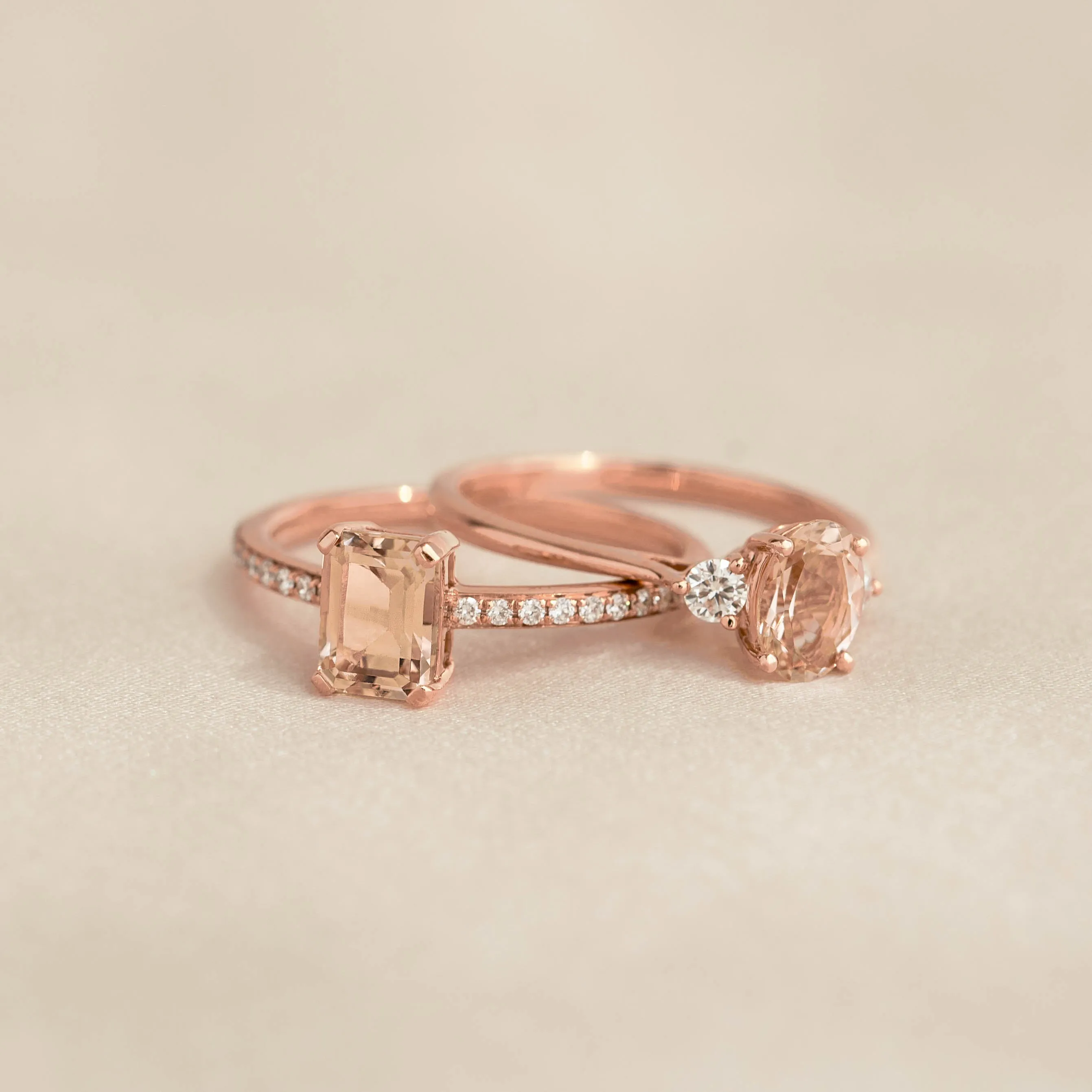 Baguette Morganite and Diamond Ring Rose Gold - Safiya