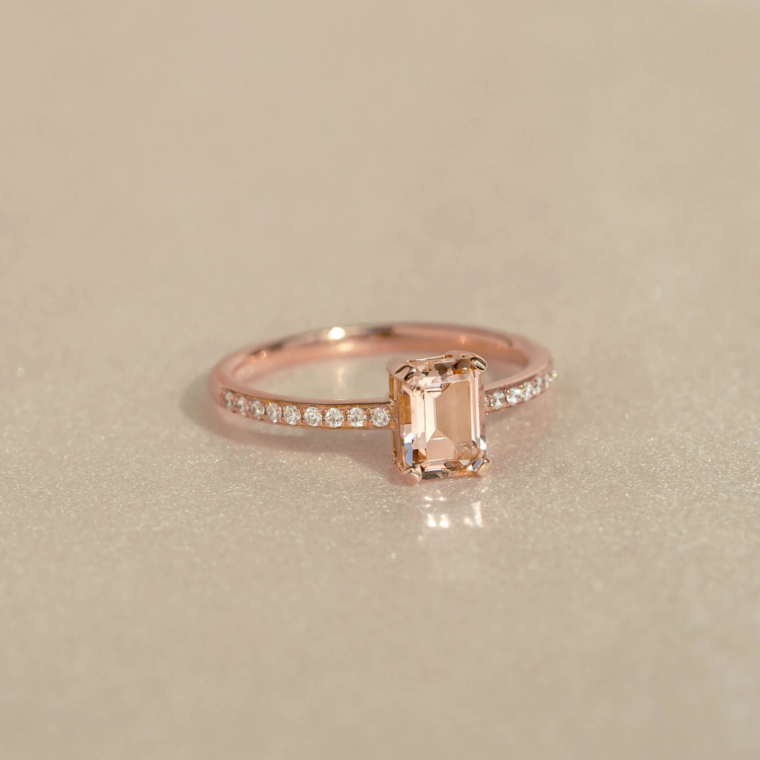 Baguette Morganite and Diamond Ring Rose Gold - Safiya