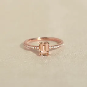 Baguette Morganite and Diamond Ring Rose Gold - Safiya