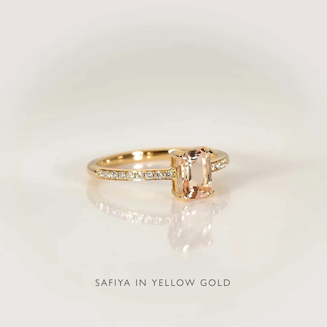 Baguette Morganite and Diamond Ring Rose Gold - Safiya