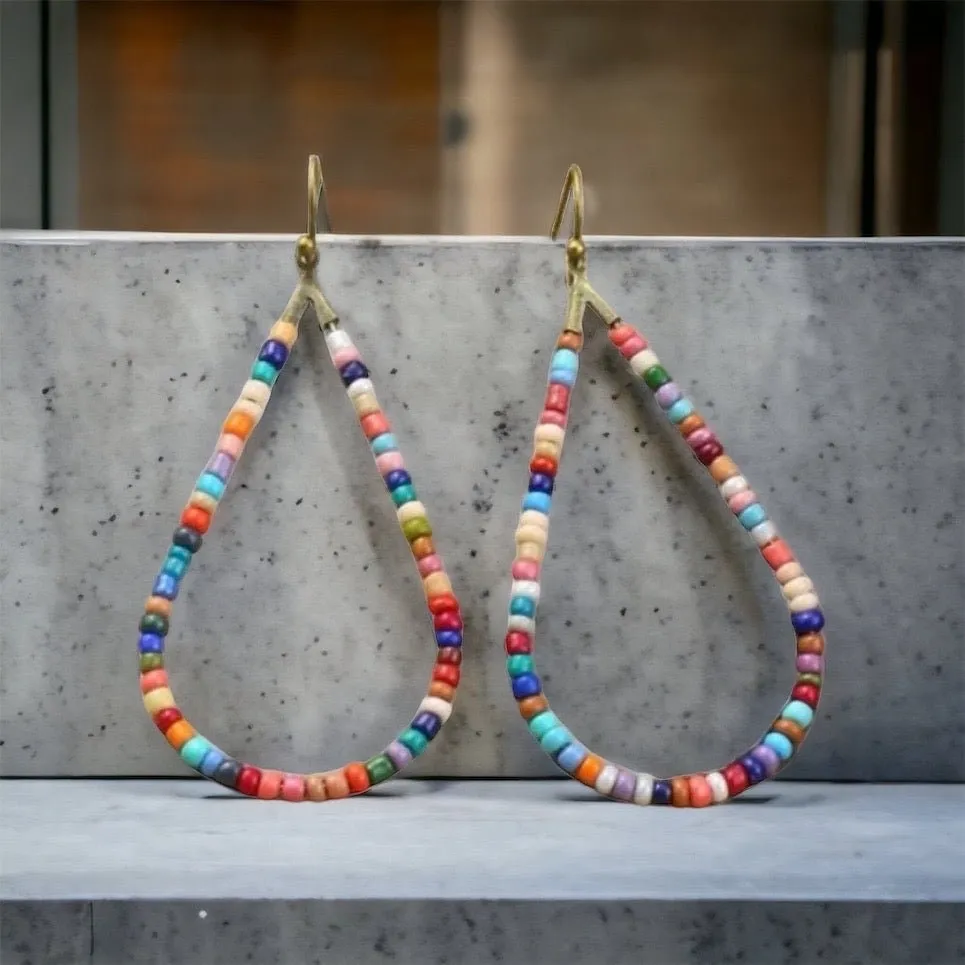 Beaded Earrings - Festival Outfit, Boho Earrings, Bohemian Style, Rainbow Beaded, Rainbow Earrings, Beaded Accessories, Teardrop, Boho Style