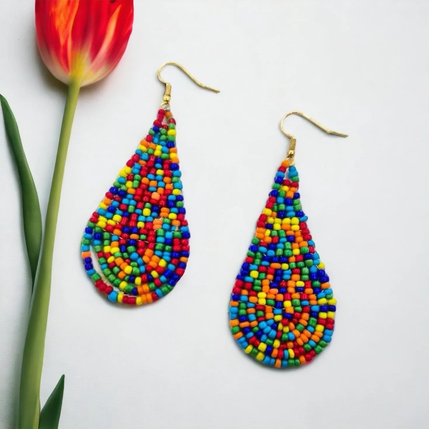 Beaded Earrings - Festival Outfit, Boho Earrings, Bohemian Style, Rainbow Beaded, Rainbow Earrings, Beaded Accessories, Teardrop, Boho Style