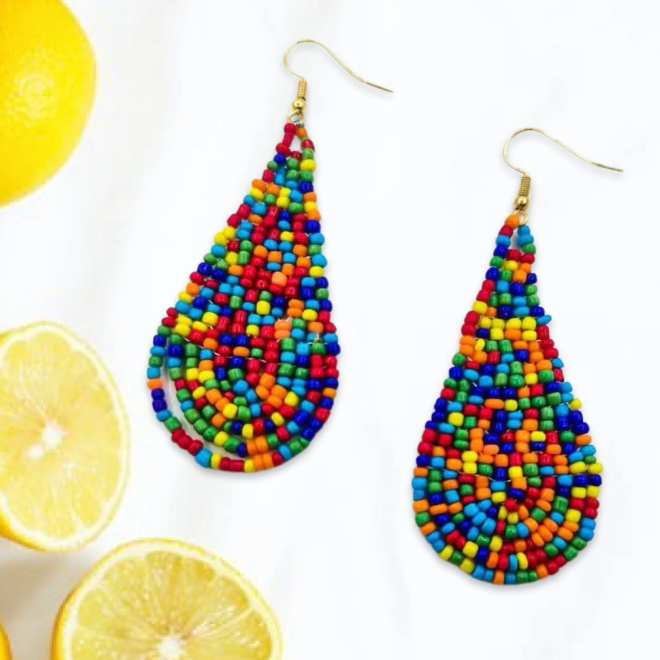 Beaded Earrings - Festival Outfit, Boho Earrings, Bohemian Style, Rainbow Beaded, Rainbow Earrings, Beaded Accessories, Teardrop, Boho Style