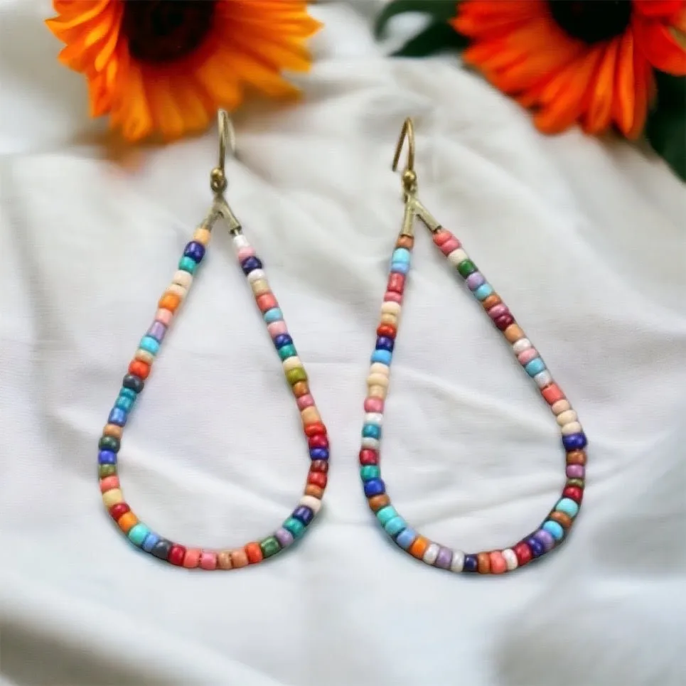 Beaded Earrings - Festival Outfit, Boho Earrings, Bohemian Style, Rainbow Beaded, Rainbow Earrings, Beaded Accessories, Teardrop, Boho Style