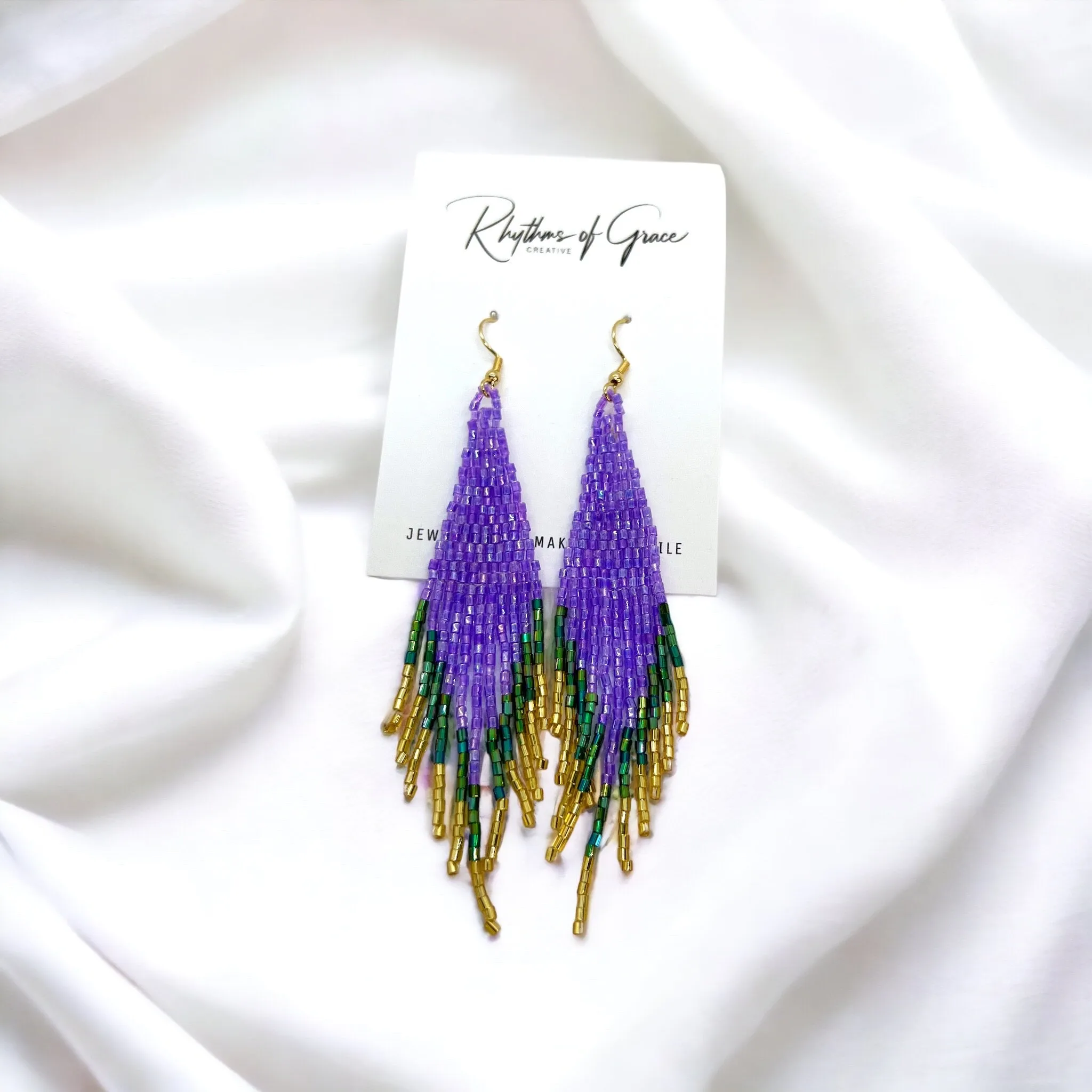 Beaded Mardi Gras Earrings - Purple Green Gold, Mardi Gras, New Orleans, Mardi Gras Squad, Mardi Gras Accessories, Mardi Gras Jewels