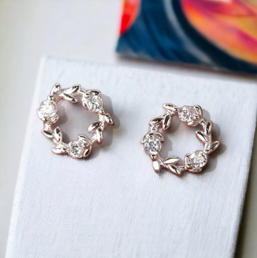 Beautiful Circle and Flower Design Stud Earrings