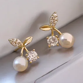 Beautiful Rhinestone and Pearl Cherry Earrings