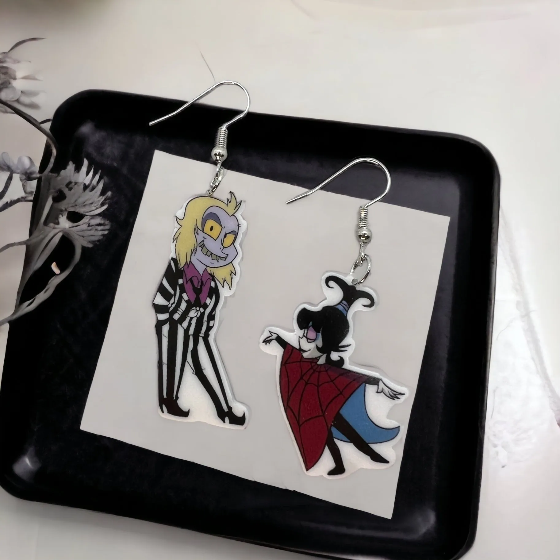 Beetlejuice Earrings - Lydia and Beetlejuice, Sandworm Earrings