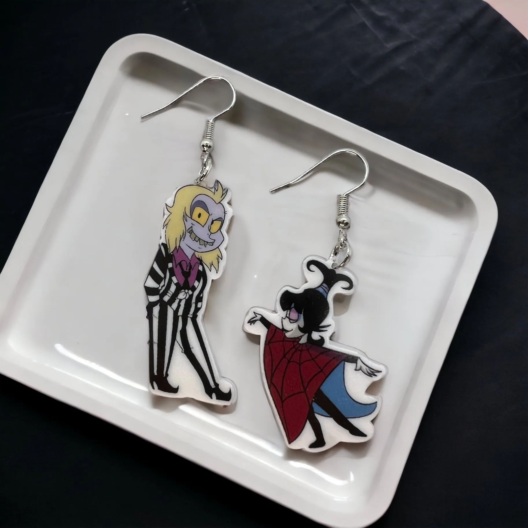 Beetlejuice Earrings - Lydia and Beetlejuice, Sandworm Earrings