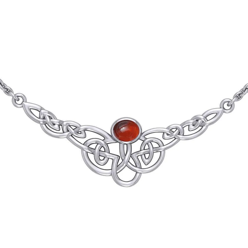 Behold the beauty of the Celtic tradition ~ Celtic Knotwork Sterling Silver Necklace with Gemstone TN019