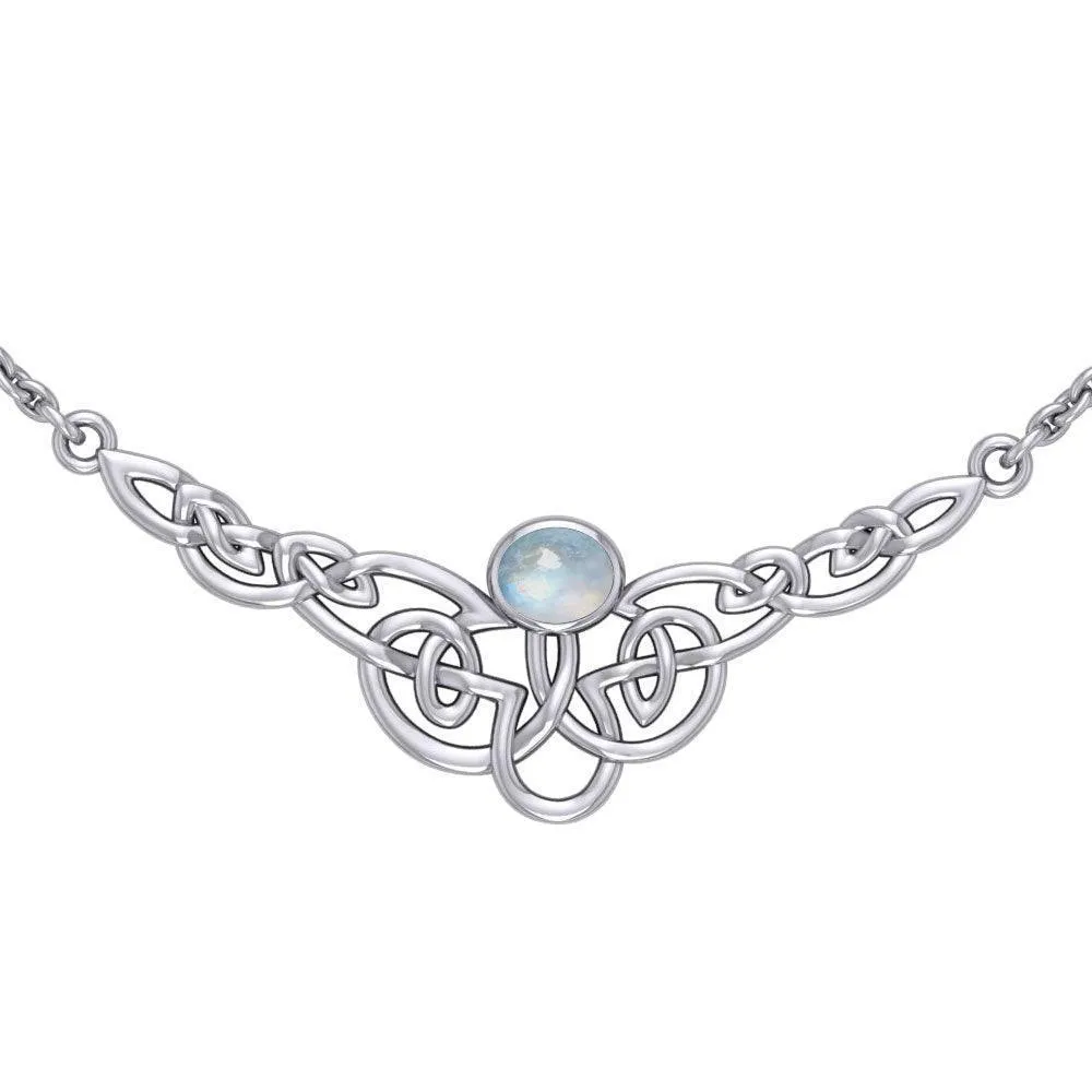 Behold the beauty of the Celtic tradition ~ Celtic Knotwork Sterling Silver Necklace with Gemstone TN019