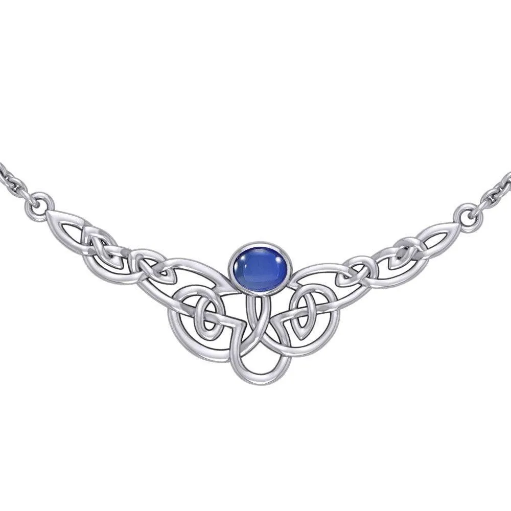 Behold the beauty of the Celtic tradition ~ Celtic Knotwork Sterling Silver Necklace with Gemstone TN019