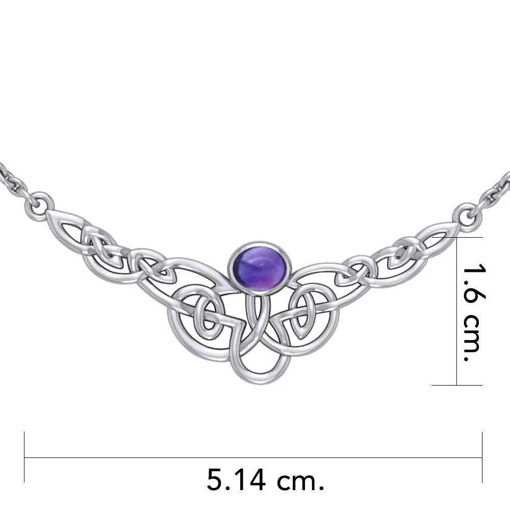 Behold the beauty of the Celtic tradition ~ Celtic Knotwork Sterling Silver Necklace with Gemstone TN019