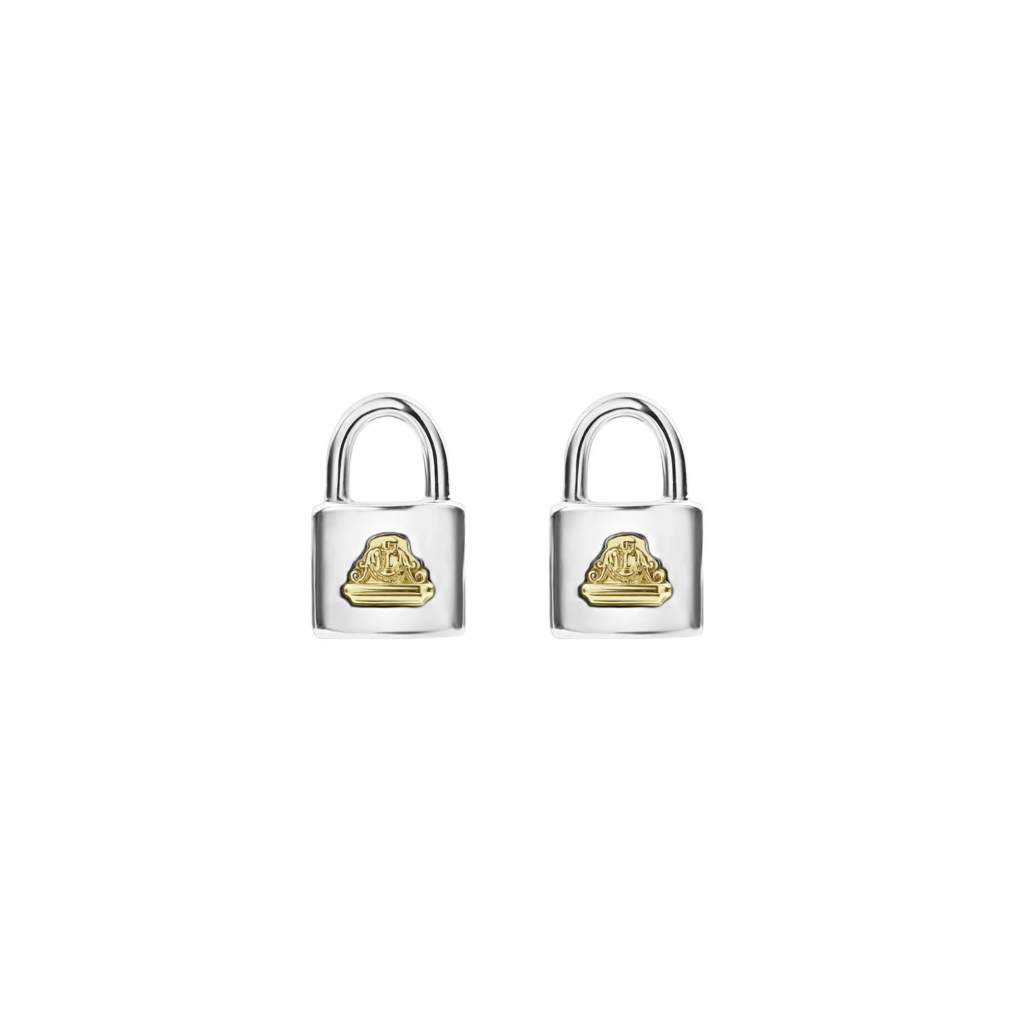 Beloved Two-Tone Lock Crest Stud Earrings