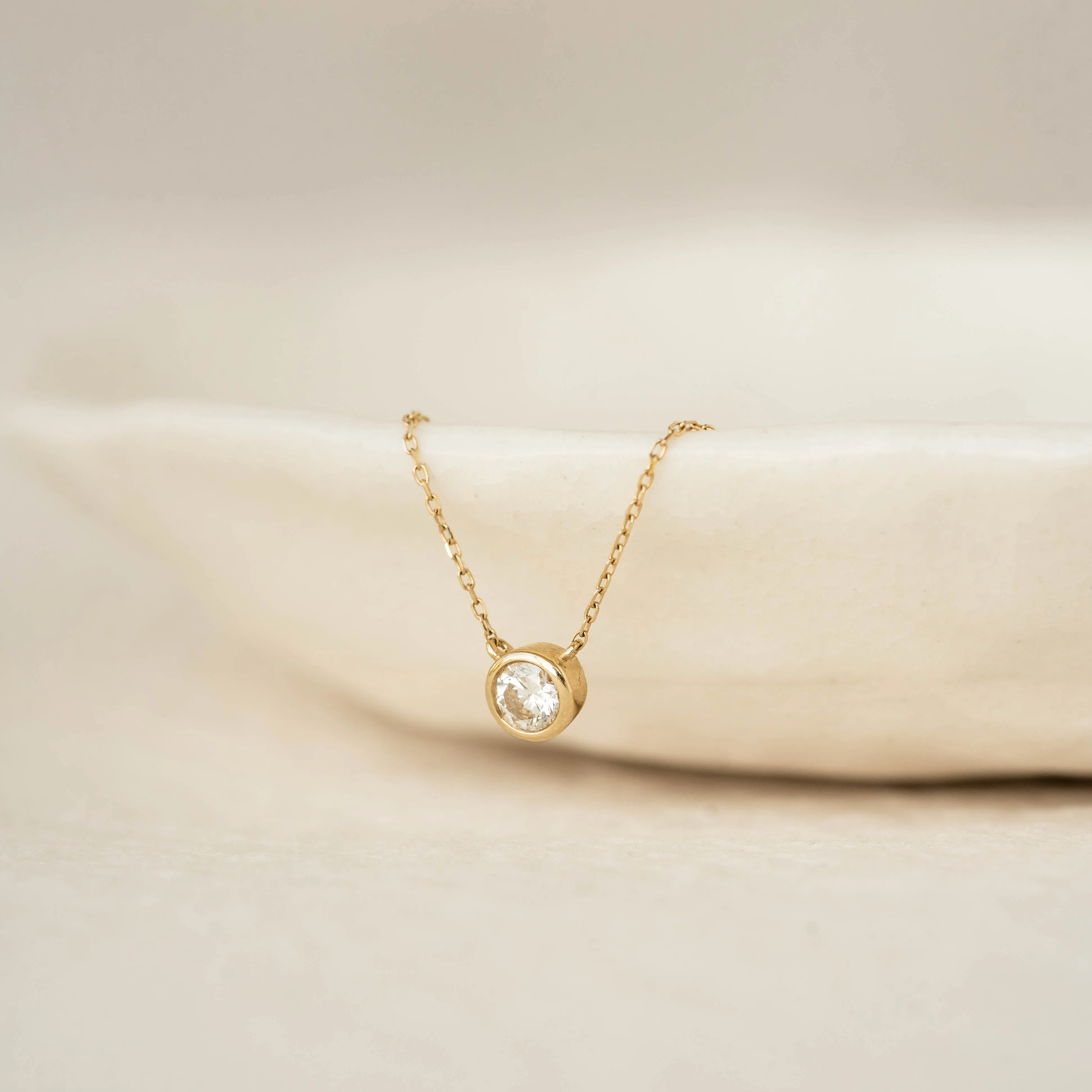 Bezel Set Diamond Necklace 4mm 14k Gold -  Ulla