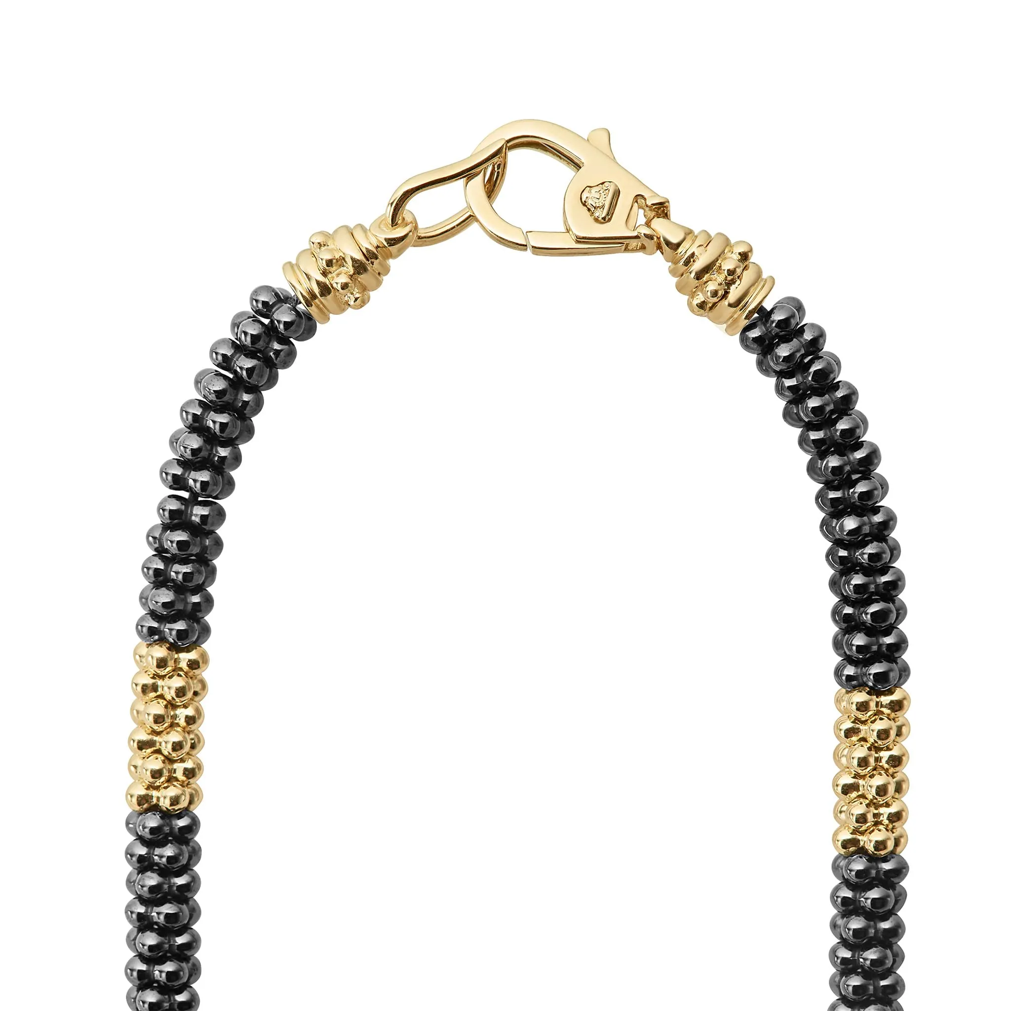 Black Caviar 18K Gold Large Station Ceramic Beaded Necklace | 5mm