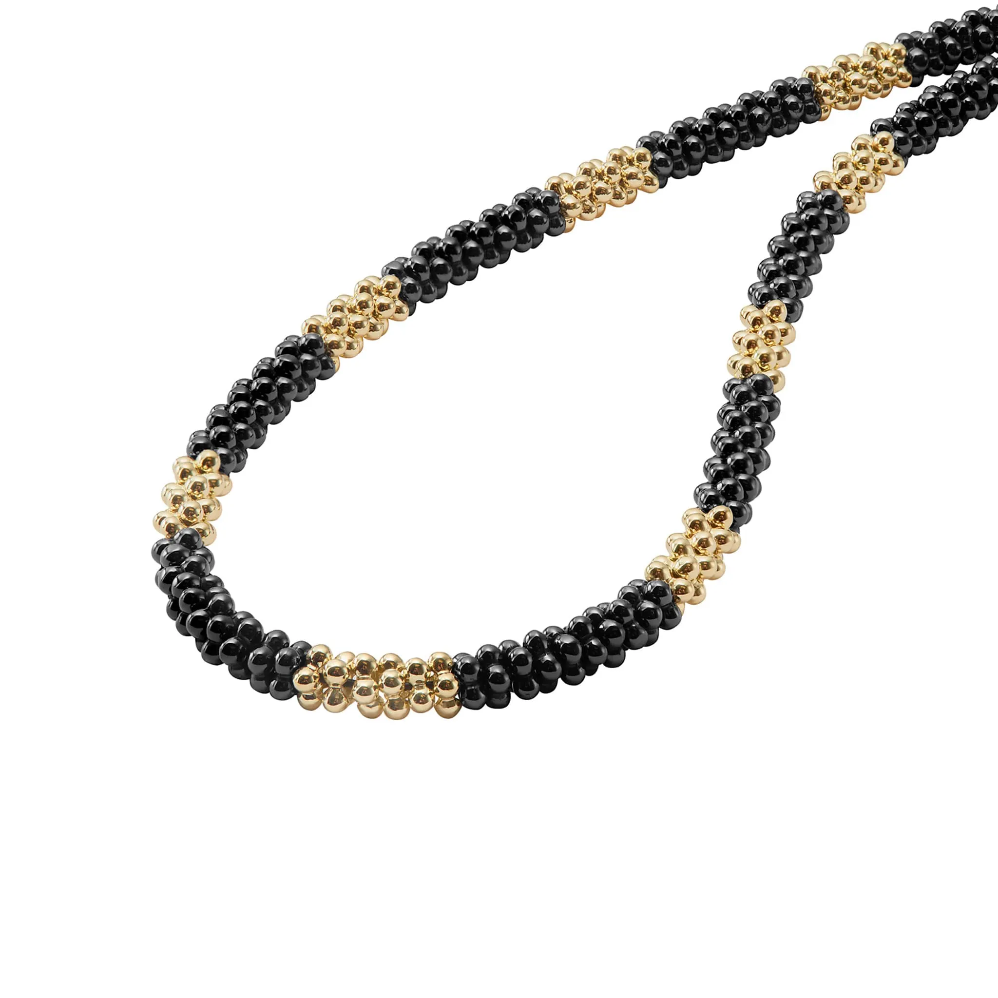 Black Caviar 18K Gold Large Station Ceramic Beaded Necklace | 5mm