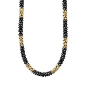 Black Caviar 18K Gold Large Station Ceramic Beaded Necklace | 5mm