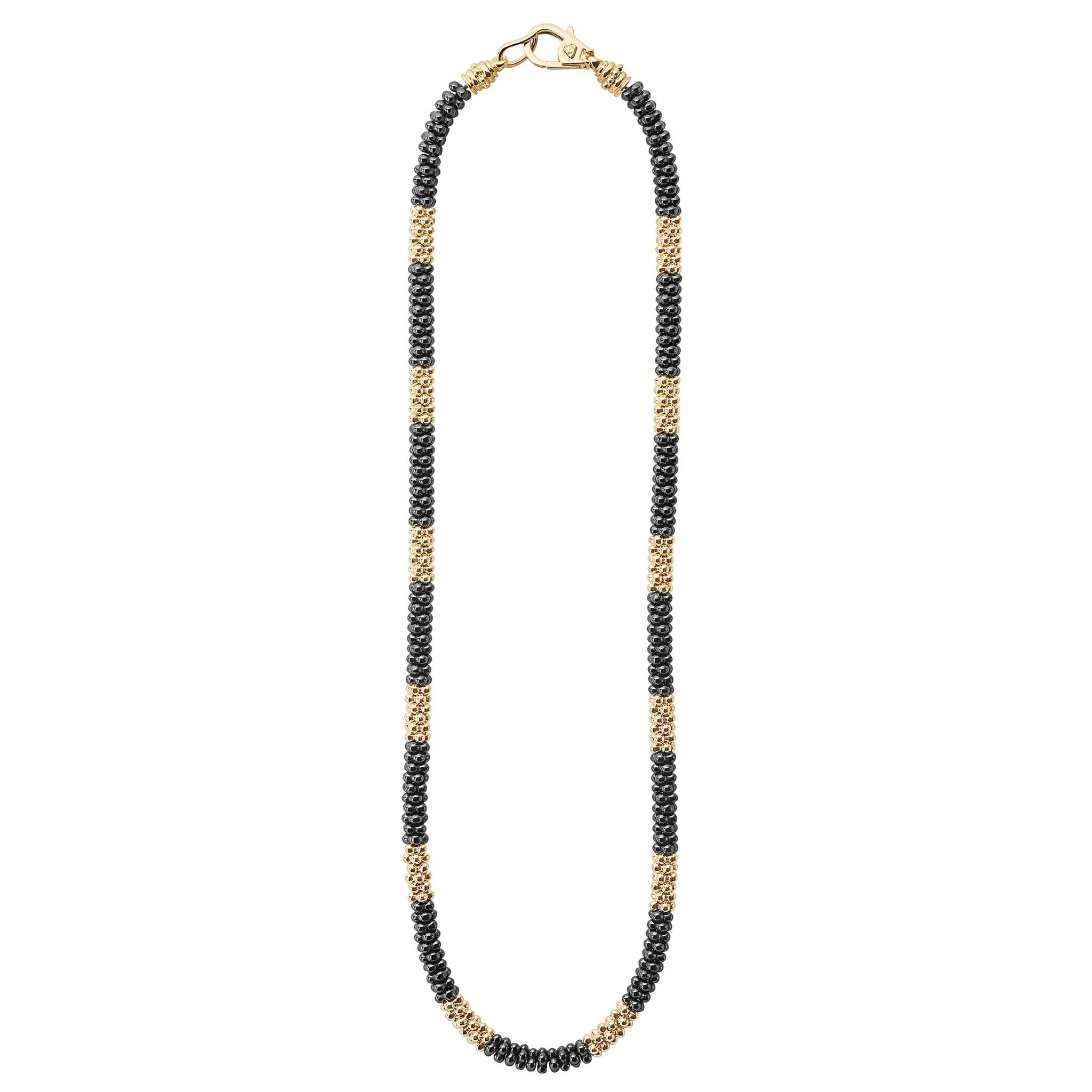 Black Caviar 18K Gold Large Station Ceramic Beaded Necklace | 5mm