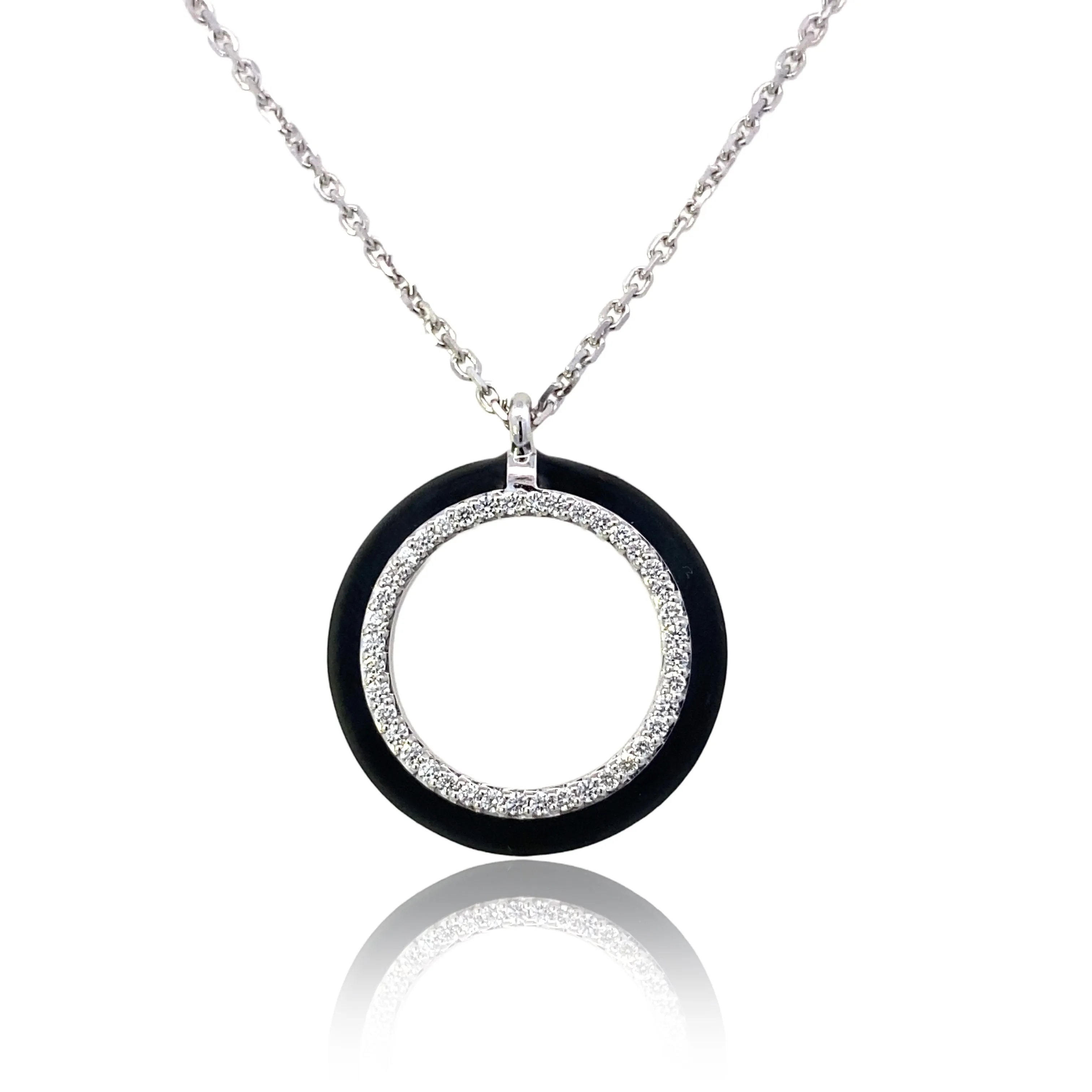 Black Enamel and Diamond Pendant Necklace