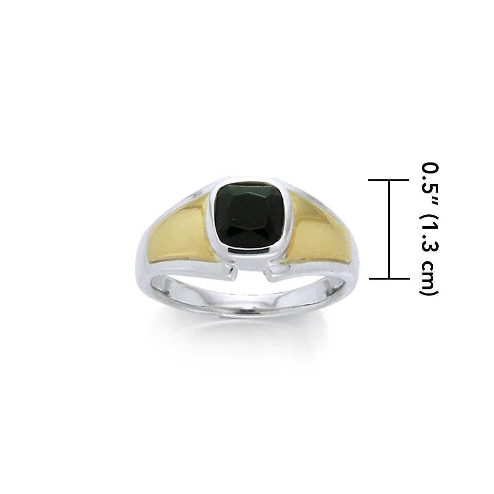 Black Magic Rectangle Solitare Silver & Gold Ring MRI468