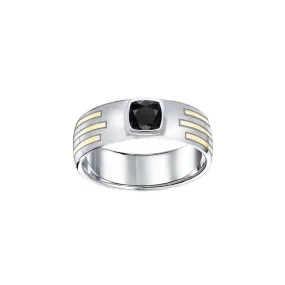 Black Magic Rectangle Solitare Silver & Gold Ring MRI479