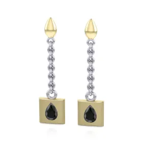 Black Magic Square Silver & Gold Earrings MER403